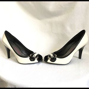 Connie Black and White Peep Toe Heels